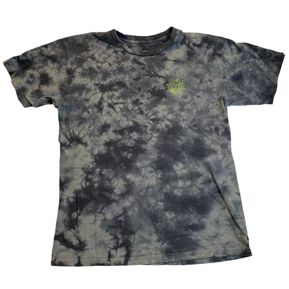 Vans Mens T-Shirt Medium Tie-Dye Gray & Black Short-Sleeve With Yellow Embroider